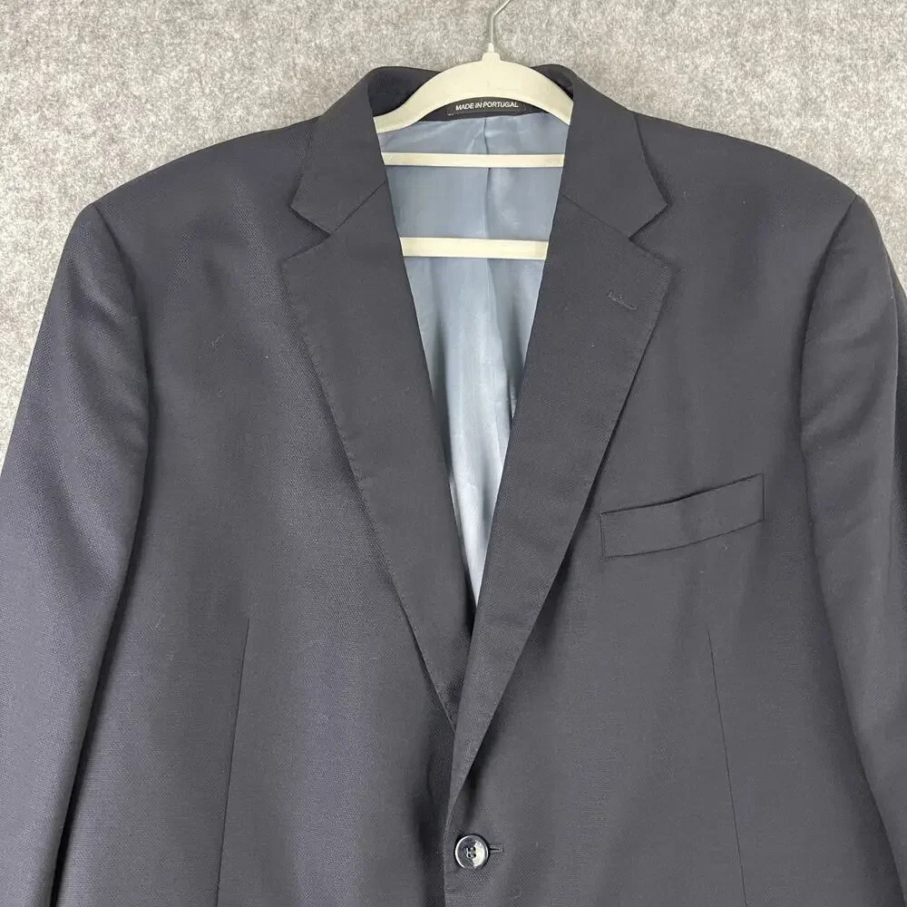 J Hilburn Wool Blazer Sport Coat Mens 46R‎ Navy Blue Guabello Italian 2 Button